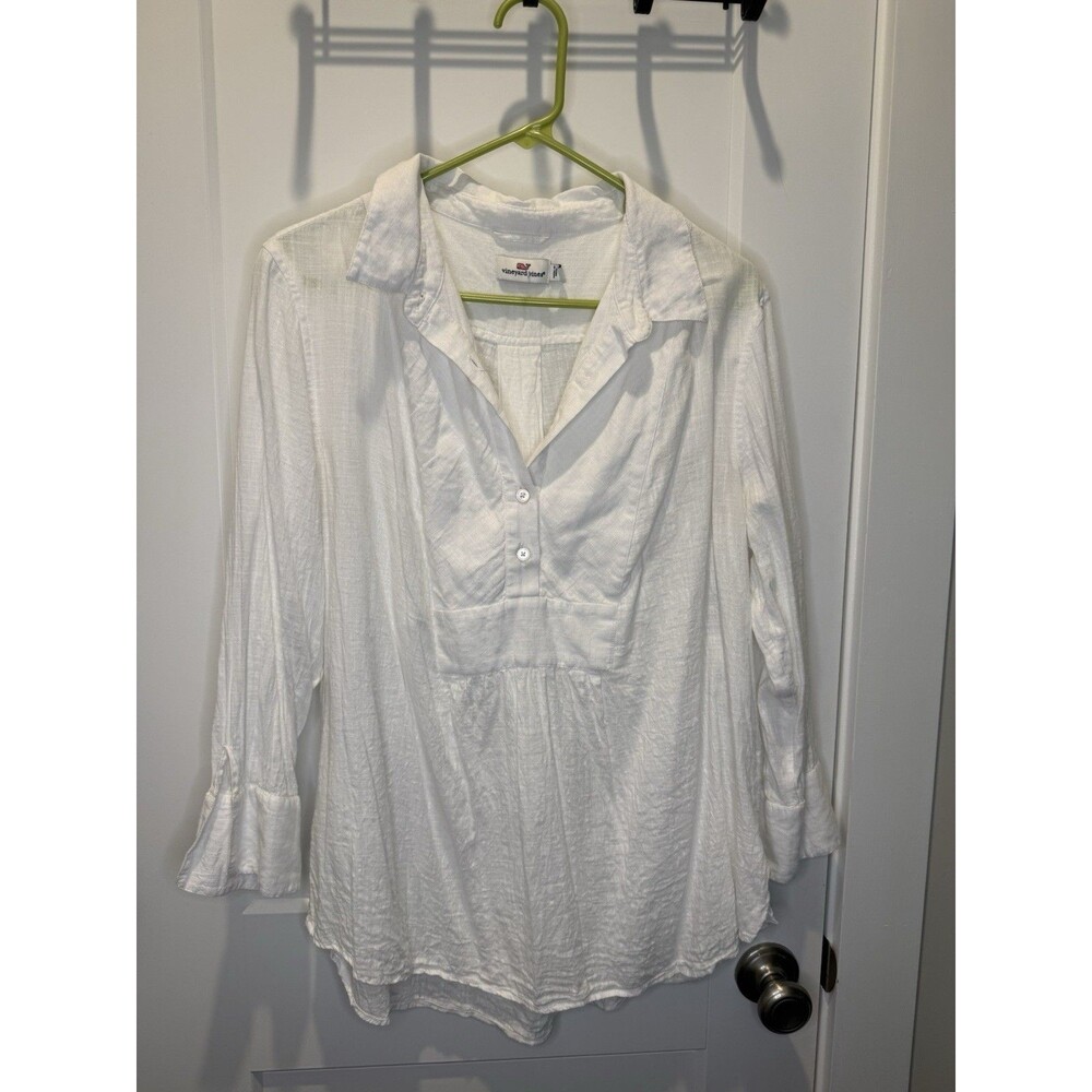 Vineyard Vines Women’s XL White Sleeve Cotton Blend Popover Tunic Top Coastal